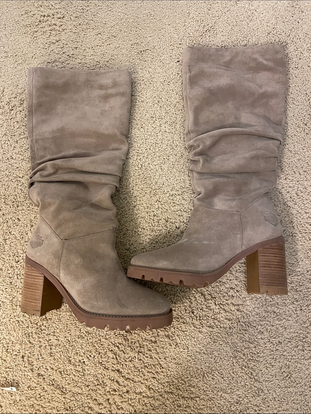 Harley-Davidson Taupe Slouch SUEDE Tall Heeled Boots
